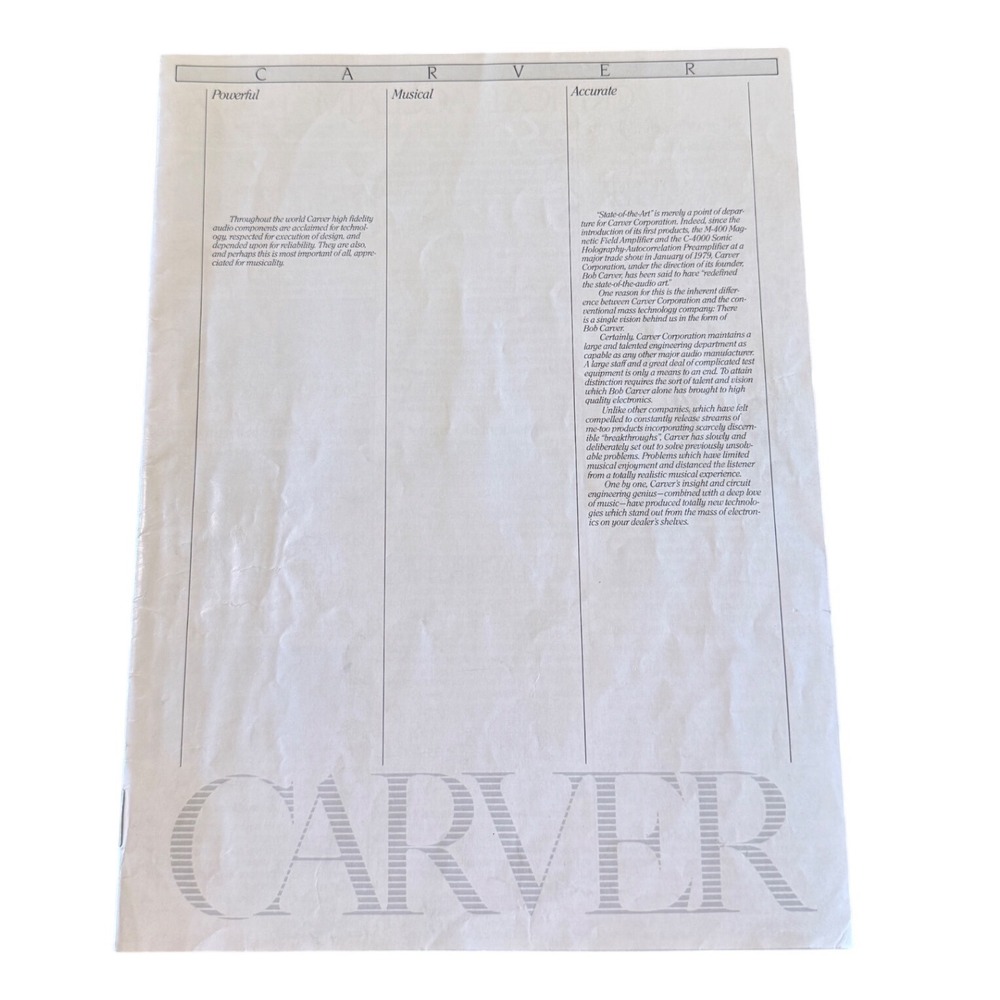 Vintage Carver The Amazing Loudspeaker Technical Product Brochure Catalog 1980s